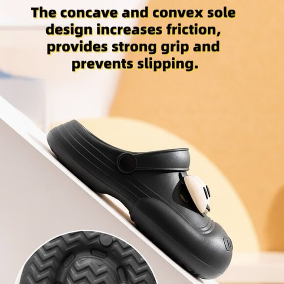 Women's clogs with large eyelets: comfortable, height-increasing！！BLACK - Picture 2 of 4